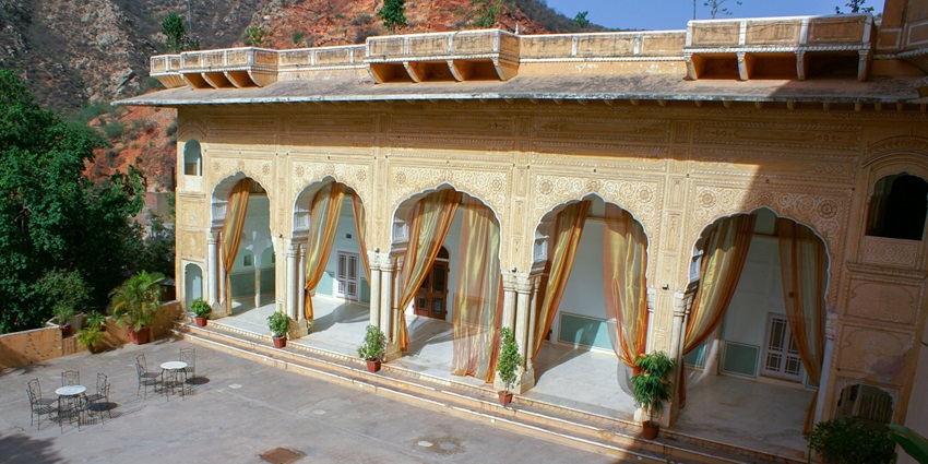 Samode Palace with intricate carvings, one of the best places to see near Jaipur.