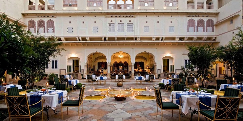 Majestic view inside the Samode Haveli, offering a royal experience