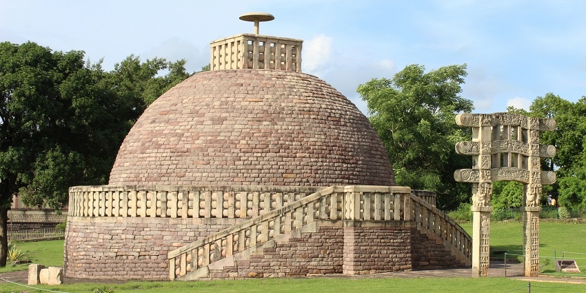 The dome of the Sanchi Stupa, a popular tourist attraction near KJS Temple, Madhya Pradesh.