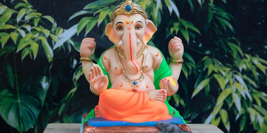 A picture of a four-armed idol of Lord Ganesha from a south Indian temple in Delhi