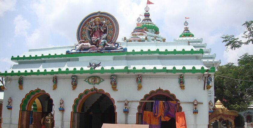 An exterior view of the temple dedicated to Goddess Sarala which is visited in large numbers.