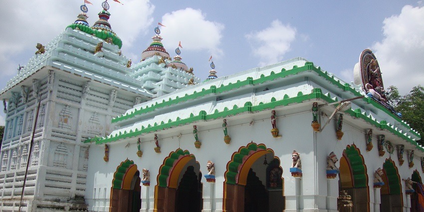 The view of Sarala Temple and its colorful intricate carvings on the walls