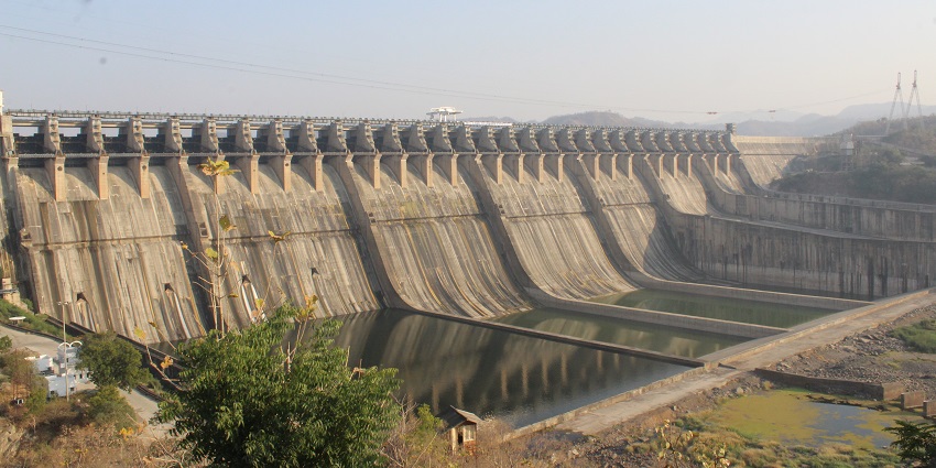 A view of the gigantic Sarovar Dam which holds million metric tons of water