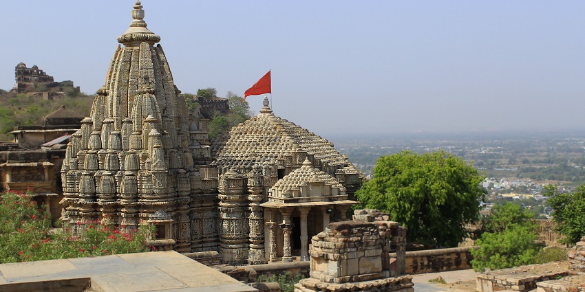 ntricate architectural design of the temple surrounded by dense trees