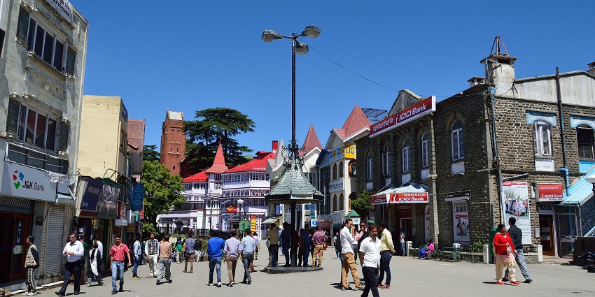 The vibrant Scandal Point, a lively spot for shopping in Shimla, Himachal Pradesh