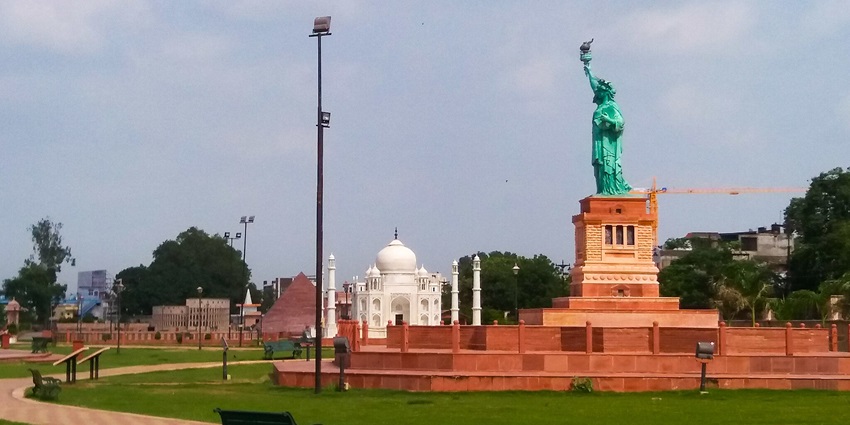 Replicas of the Seven Wonders of the World at Seven Wonders Park in Kota, near Mukundra Hills National Park.