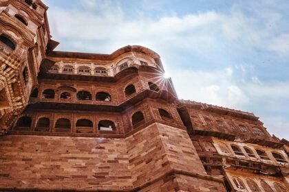 A glimpse of the famous tourist attraction of Rajasthan made up of red sandstone.