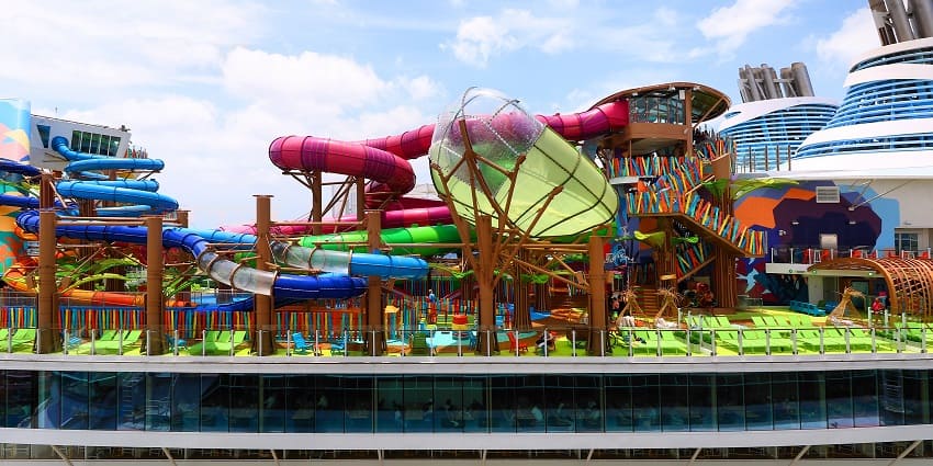 Water parks have thrilling boat rides and exciting water slides.