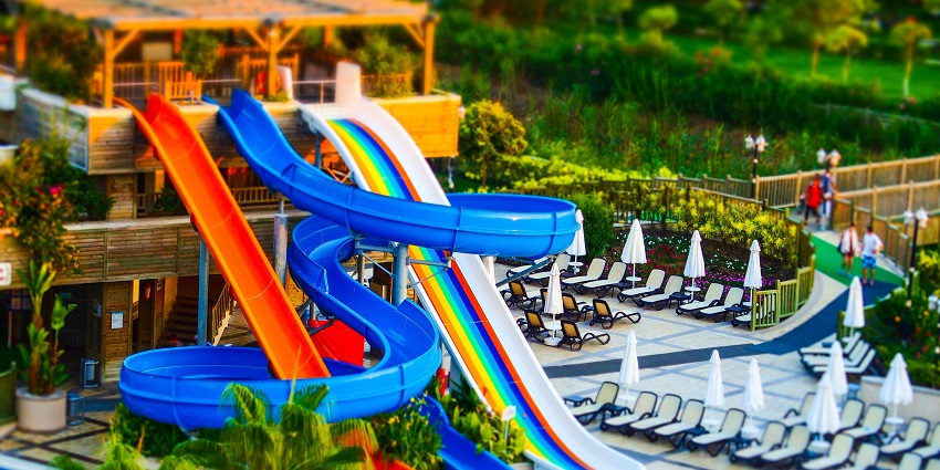 The Gujarat water park features numerous water slides.