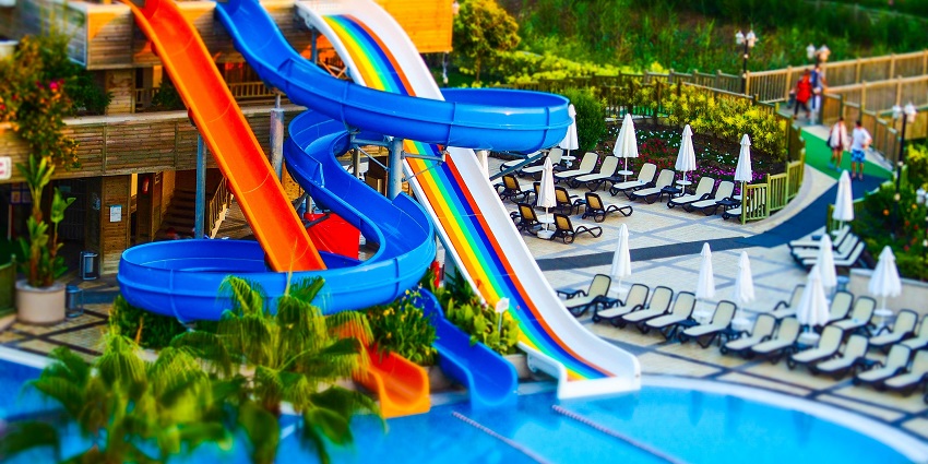 The Ahmedabad water park features numerous water slides.