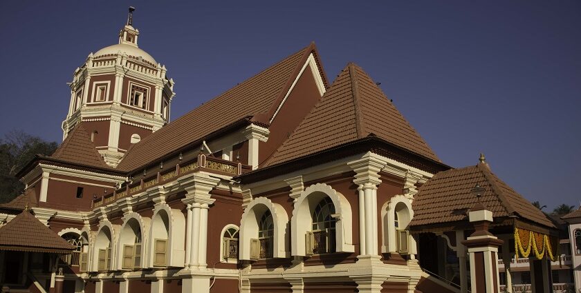 Wide angle view of Shantadurga temple, one of the most popular attractions in Goa