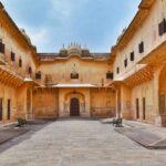 Sheesh Mahal Nahargarh Fort features opulent frescoes and mirrors reflect royalty.