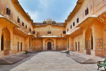 Sheesh Mahal Nahargarh Fort features opulent frescoes and mirrors reflect royalty.