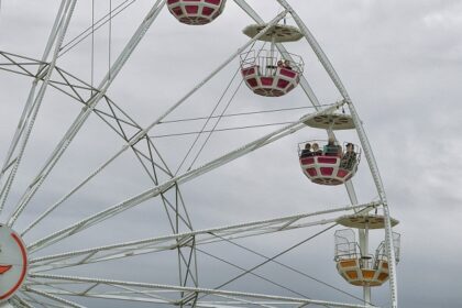 A picture of a ferris wheel at an adventure Park in Haryana on a cloudy day