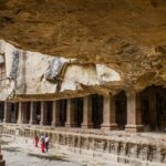 An image of Ellora Caves that feature temples and UNESCO sites.