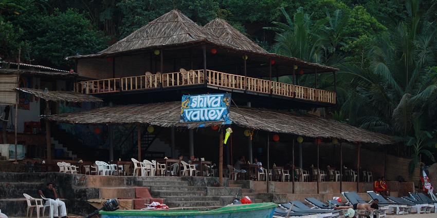 Panoramic view of a beach shack cafe on Anjuna beach, Goa