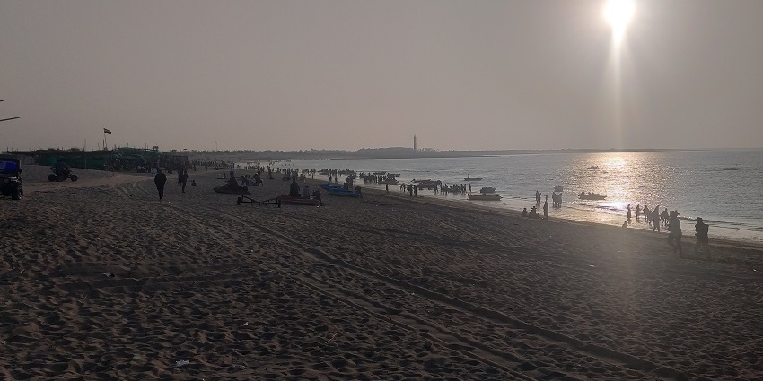 Evening view of Shivrajpur beach near Dwarka in Gujarat.
