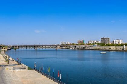 Sabarmati Riverfront in Ahmedabad with promenade, greenery, skyline views, and shopping in Ahmedabad.