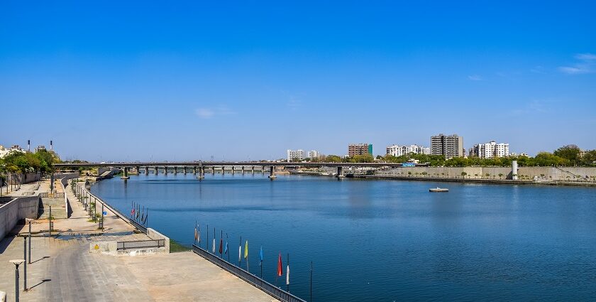 Sabarmati Riverfront in Ahmedabad with promenade, greenery, skyline views, and shopping in Ahmedabad.