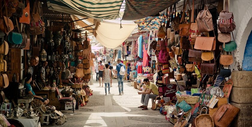 Tourists walking the streets of Sandekha bazar, one of the famous places for street shopping in Vadodara