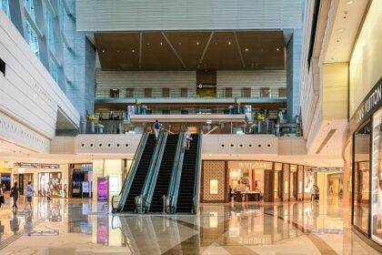 Image of a shopping mall inside with escalators - shop till you drop at shopping malls in Amritsar