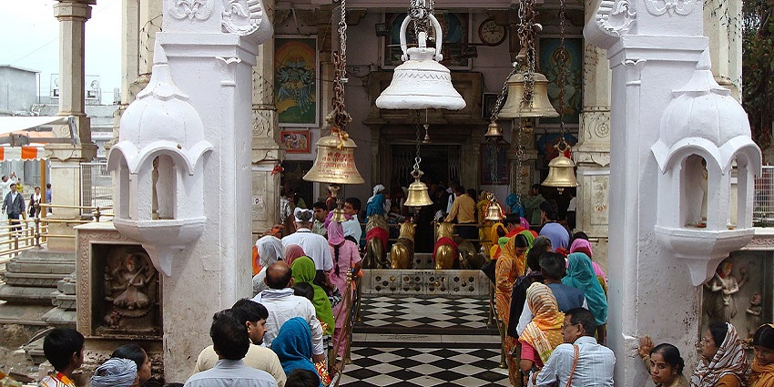 Front view of Shri Chamunda Devi Kangra Ji Temple, among famous temples in Jodhpur.