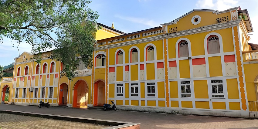Picturesque view of Shri Damodar Temple Zambaulim, Goa with beautiful architecture