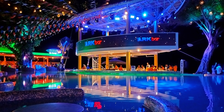 A glimpse of the pool party area on the beach at SinQ Beach Club & Resort in Goa.