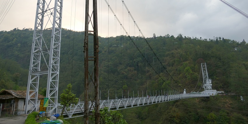 Snapshot of the Singshore Bridge near the Dentam and the capital of Sikkim state.