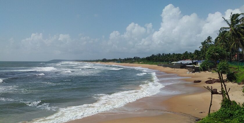 A glimpse of the leisure hub of Goa featuring pristine golden sands and shimmering waters.