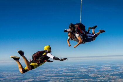 Image of a group of skydivers leaps from a plane - explore best Skydiving near delhi