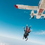 Person skydiving in Pokhara with a clear sky from a great height for a thrilling adventure.