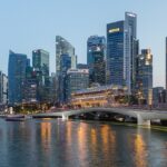 An image of a skyline of the Central Business District of Singapore and Esplanade Bridge.