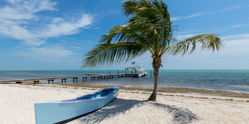 A glimpse of a long-tail boat on the golden sands Someshwara decked with palm trees.