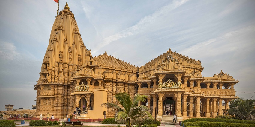 View of the Somanath Temple, showcasing its intricately carved architectural facade.