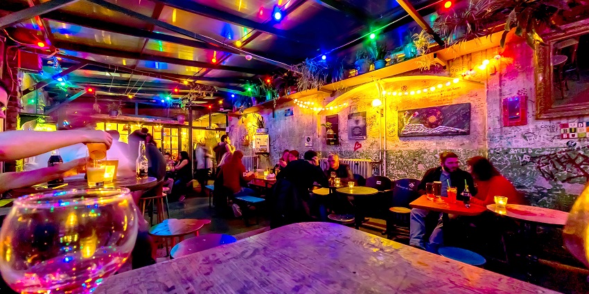 Aesthetic ambience inside the soro village pub, with the vibrant lights