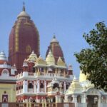 A picture of a temple in Delhi with intricate South Indian architecture and traditional designs