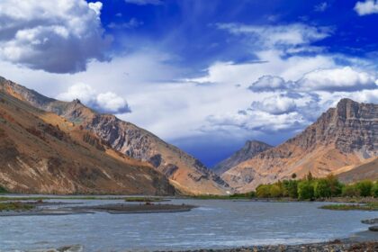 The beautiful cold desert and mountain valley of Spiti, showcasing rugged terrain