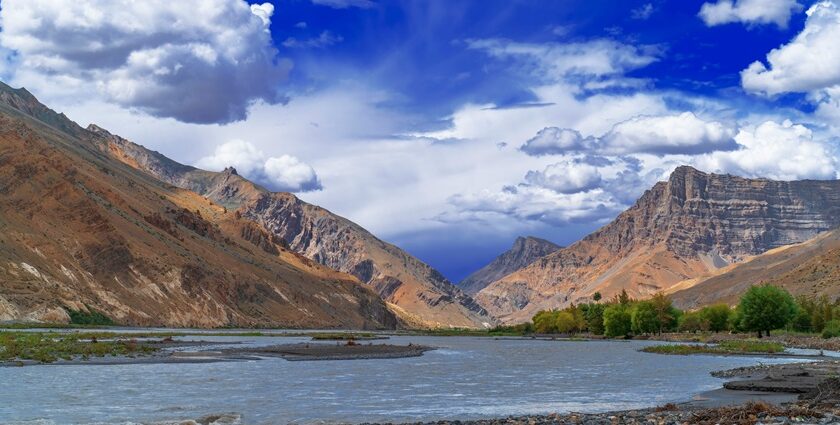 The beautiful cold desert and mountain valley of Spiti, showcasing rugged terrain