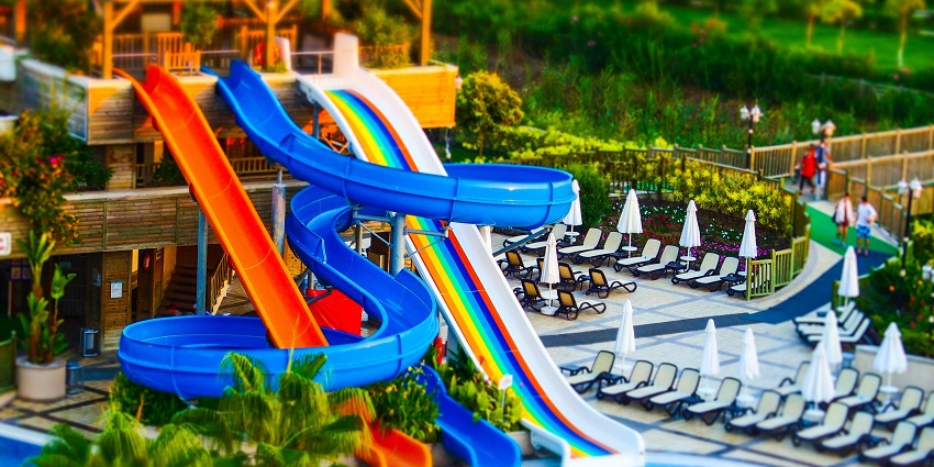 The adventure park offers huge water slides.