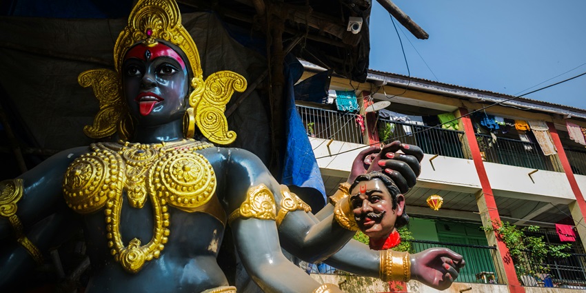 An idol of Goddess Kali at a workshop - Sri Kalikamba Chandrasekhara Swamy Devasthanam