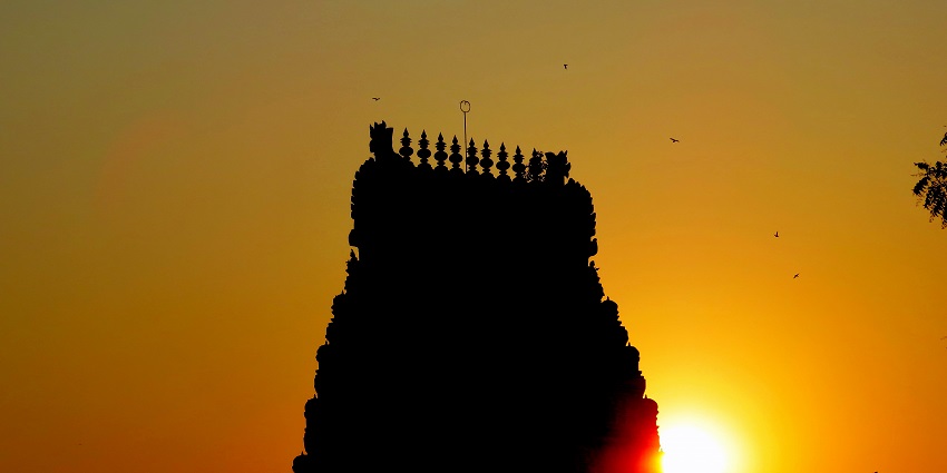 Snapshot of the Majestic Sri Nageswara Swamy Temple during the sunset in India