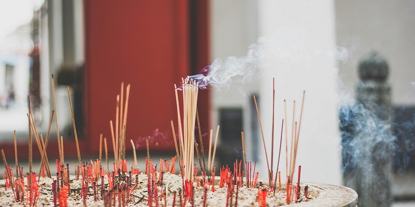 Image of incense stick in a temple for spirituality and peace in Sri Veda Narayana Swamy Temple