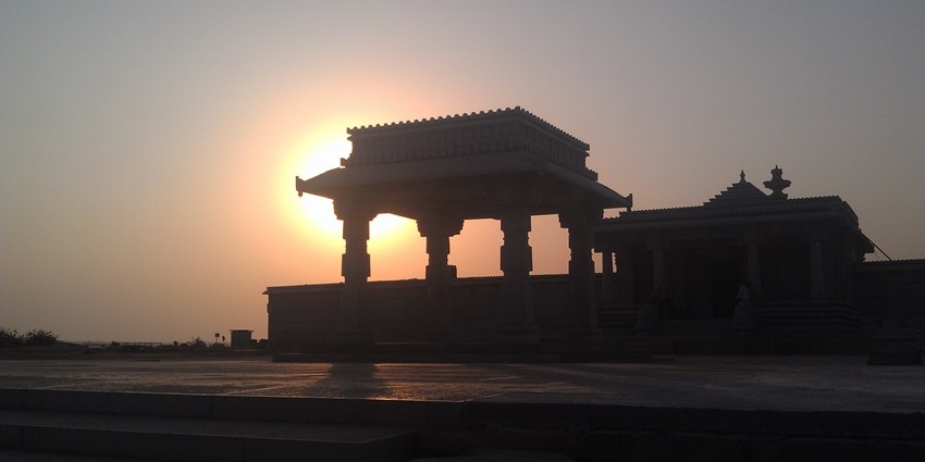 Image of Venugopalaswamy temple Entrance with beautiful sunset glowing