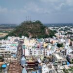 An aerial view of Srikalahasti town located in the state of Andhra Pradesh, India.