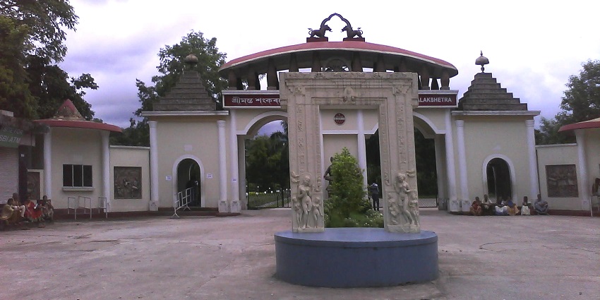 The entrance of the Srimanta Sankardev Kalakshetra, a famous tourist attraction in Assam.