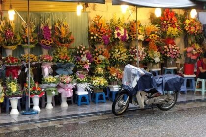 Explore shopping in Hanoi in the street market with local products on sale.