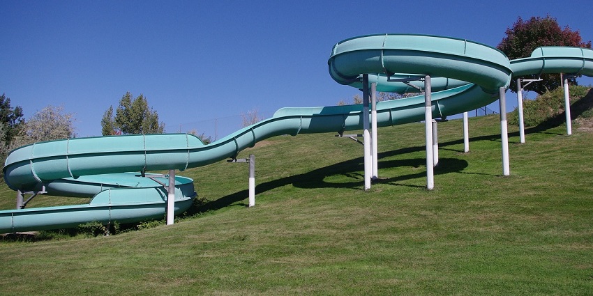A thrilling water slide at Sunrise Dream World, a famous water park in Jaipur, offering excitement and fun for visitors.