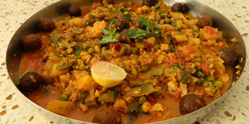 Healthy and delicious Surti Undhiyu which is a mixed vegetable preparation in Surat