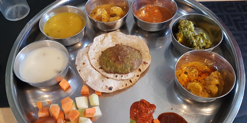 Traditional Gujarati thali served at Swaminarayan Restaurant